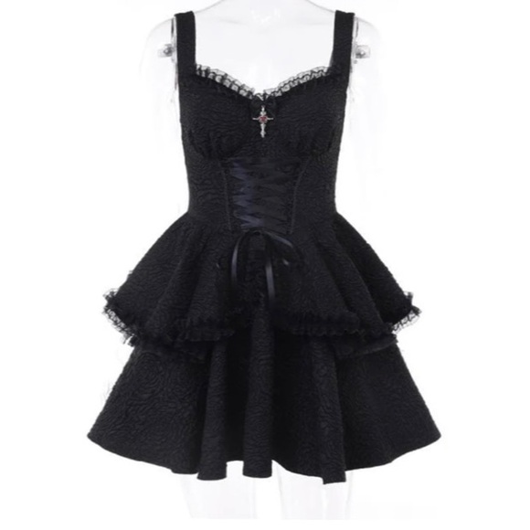 LIKE NEW✨woman black dress vintage sleeve sweetheart dress panel🩸✨ size L♥️ - Picture 2 of 11